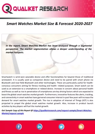 smart watches market size forecast 2020 2027