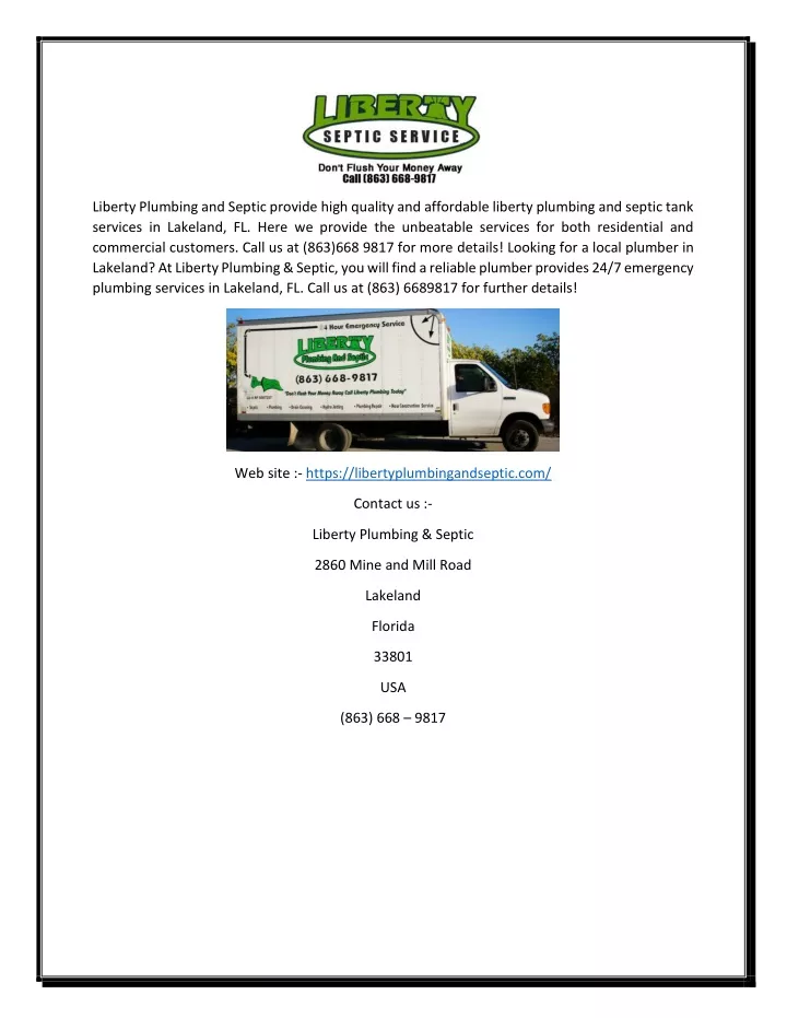 liberty plumbing and septic provide high quality