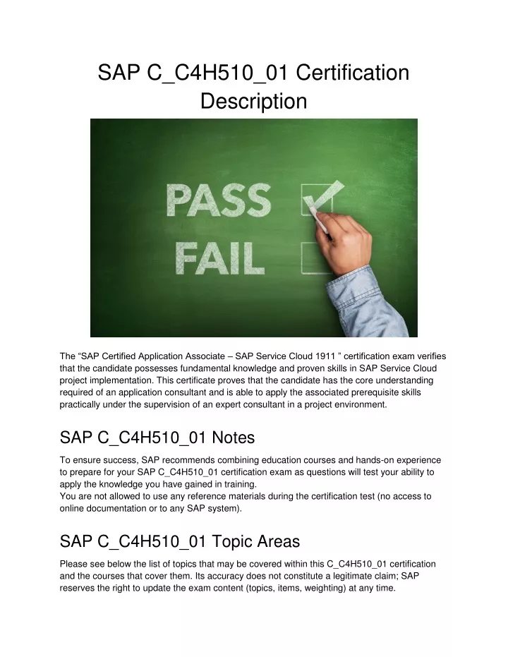 sap c c4h510 01 certification description