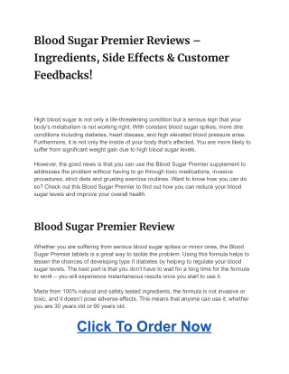 Blood Sugar Premier Reviews – Ingredients, Side Effects & Customer