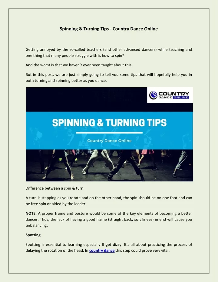 spinning turning tips country dance online