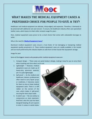 What Makes the Medical Equipment Cases a Preferred Choice for People to Give a Try?
