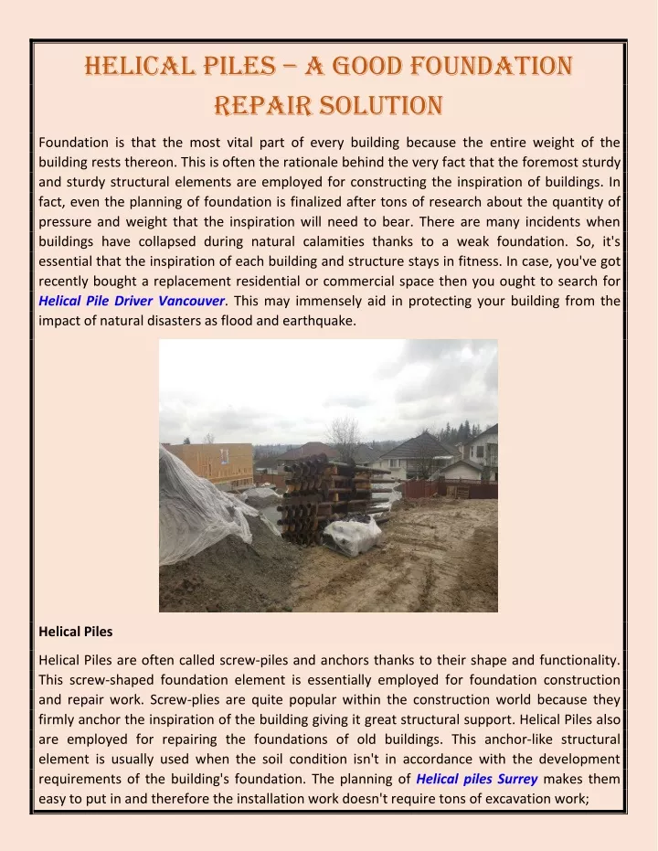 helical piles a good foundation repair solution