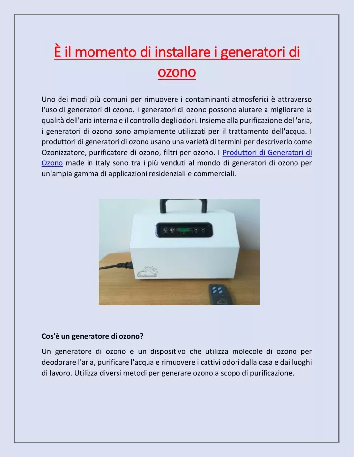 il momento di installare i generatori