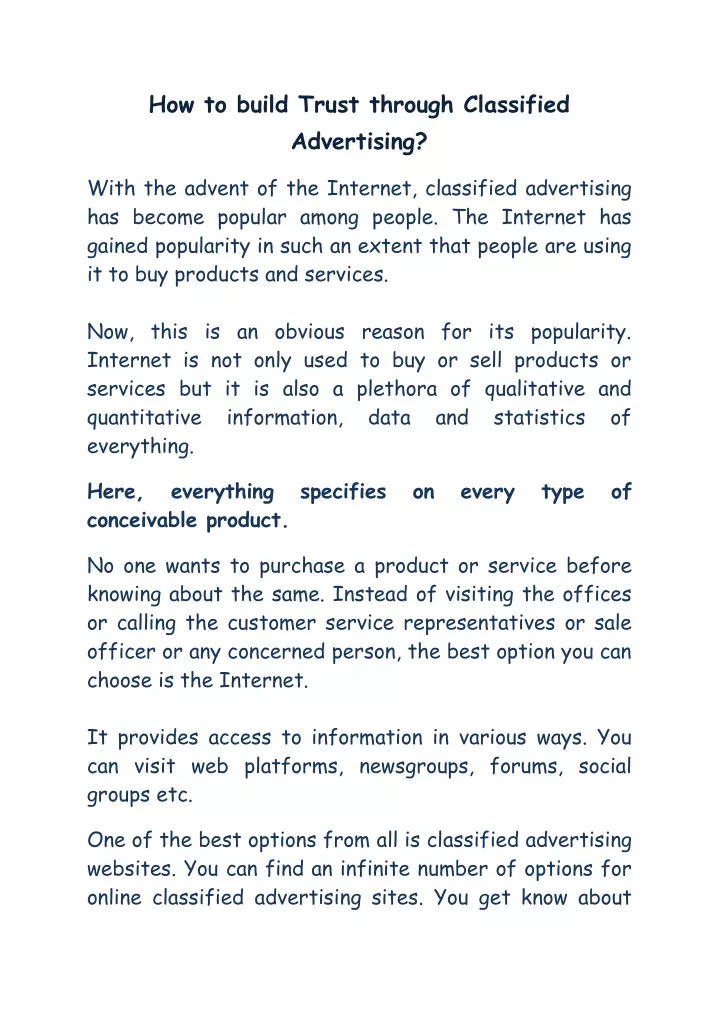 how to build trust through classified advertising