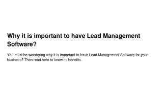 why it is important to have lead management software