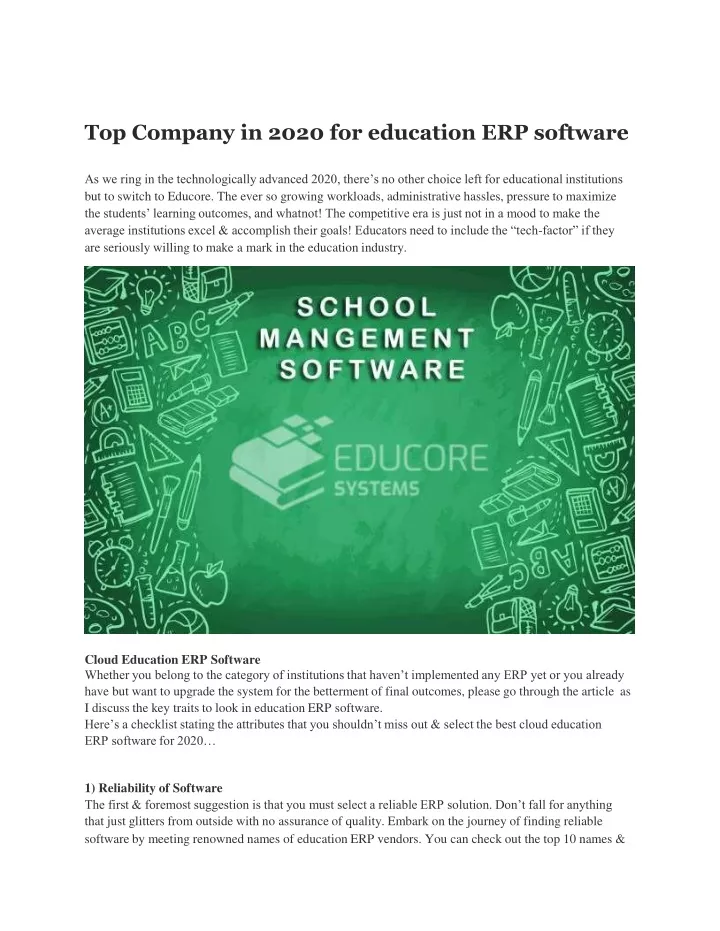top company in 2020 for education erp software