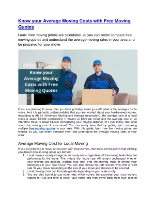 know your average moving costs with free moving
