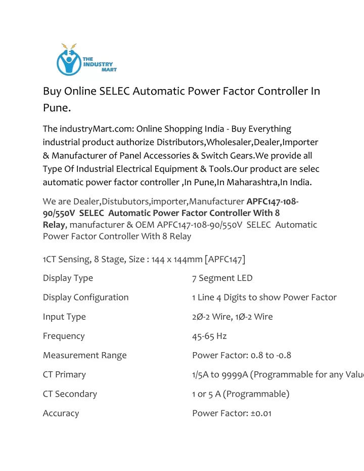 buy online selec automatic power factor