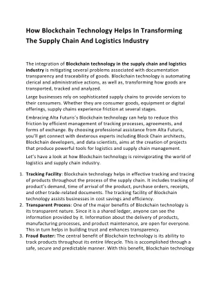 How Blockchain Technology Helps In Transforming     The Supply Chain And Logistics Industry