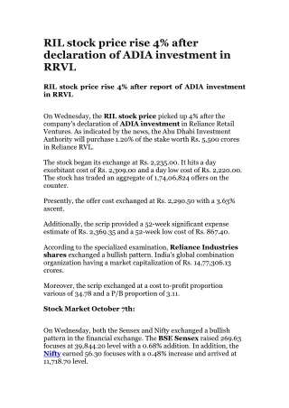 ril stock price rise 4 after declaration of adia