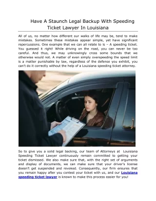 Have A Staunch Legal Backup With Speeding Ticket Lawyer In Louisiana