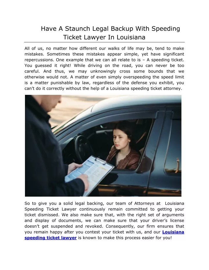 have a staunch legal backup with speeding ticket