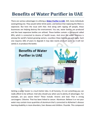 Benefits of Water Purifier in UAE