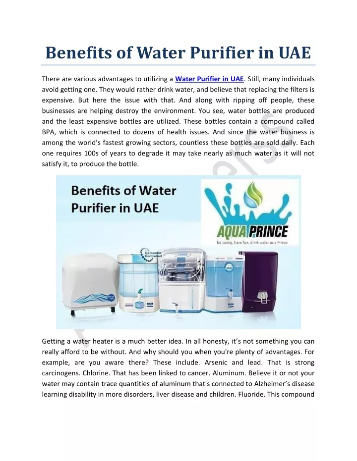 benefits of water purifier in uae
