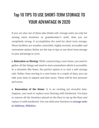 Top 10 TIPS TO USE SHORT-TERM STORAGE TO YOUR ADVANTAGE IN 2020
