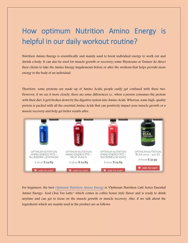 how optimum nutrition amino energy is how optimum