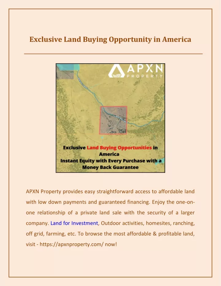 exclusive land buying opportunity in america