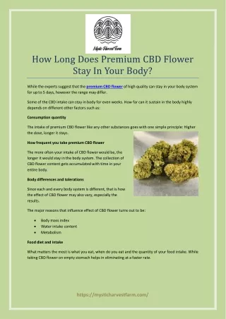 How Long Does Premium CBD Flower Stay In Your Body?