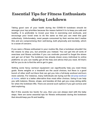 Essential Tips for Fitness Enthusiasts during Lockdown