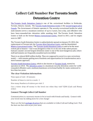 FedPhoneLine - Toronto South Detention Centre - Connect Through Collect Call Number