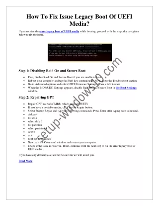 how to fix issue legacy boot of uefi media