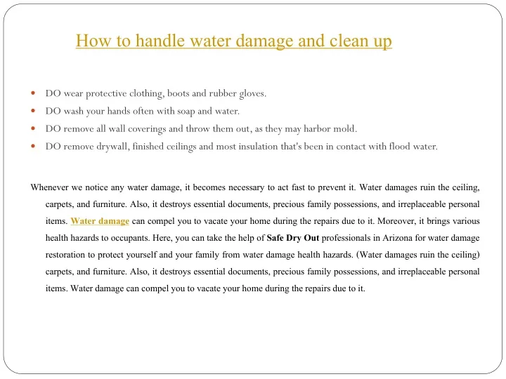 how to handle water damage and clean up