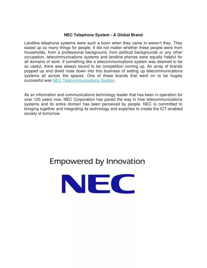 nec telephone system a global brand