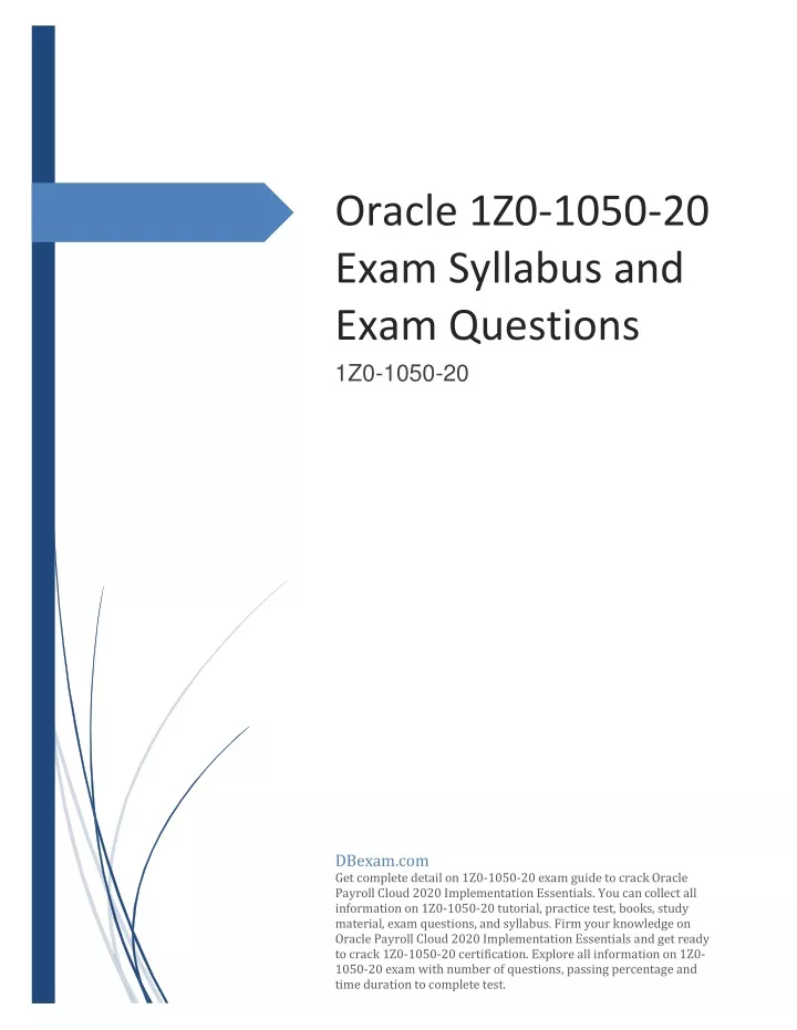 oracle 1z0 1050 20 exam syllabus and exam