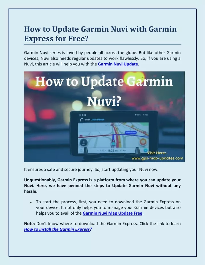 how to update garmin nuvi with garmin express