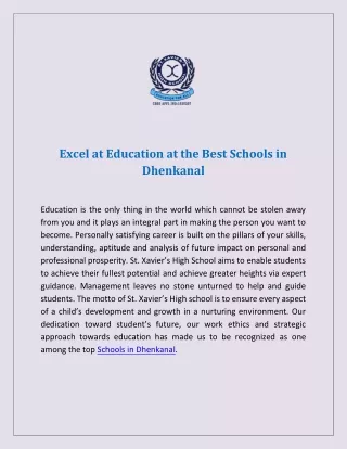 Excel at Education at the Best Schools in Dhenkanal