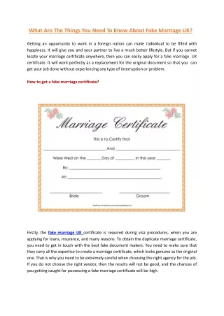 What Are The Things You Need To Know About Fake Marriage UK?