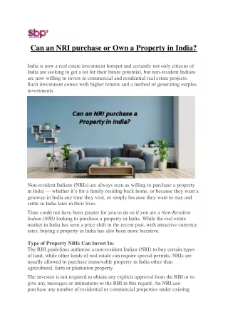 can an nri purchase or own a property in india