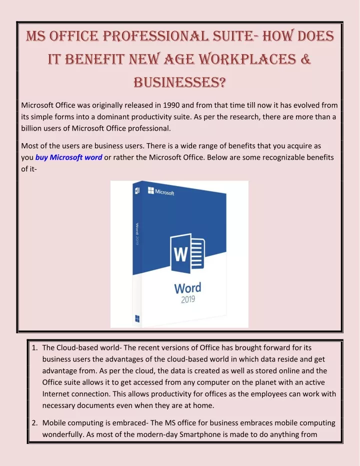 ms office professional suite how does it benefit