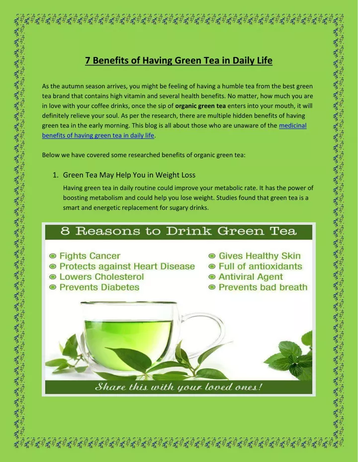 7 benefits of having green tea in daily life