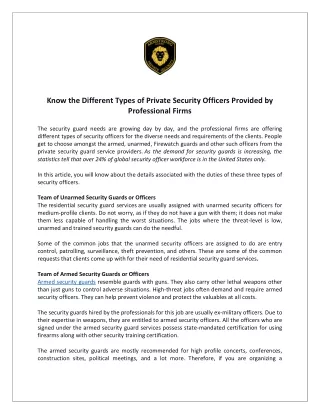 know the different types of private security