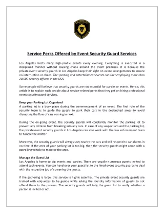 Service Perks Offered by Event Security Guard Services