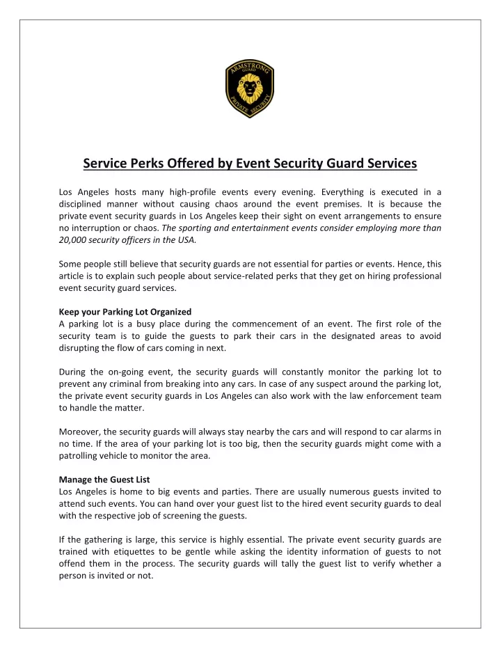 service perks offered by event security guard