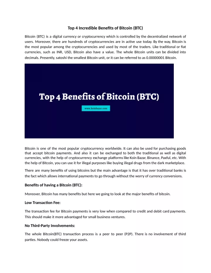 top 4 incredible benefits of bitcoin btc