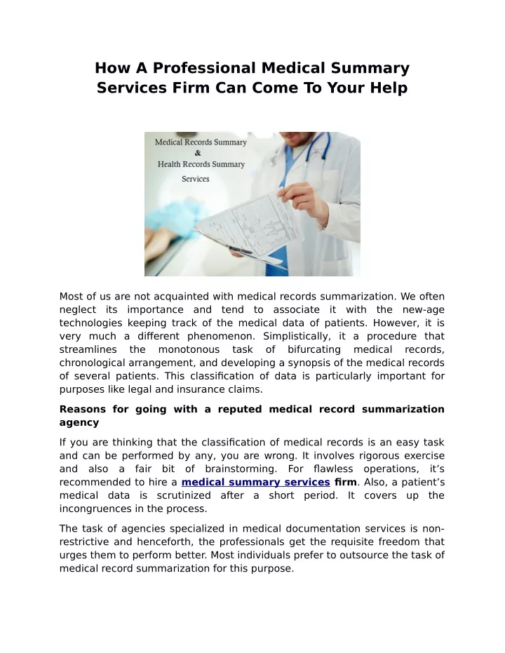how a professional medical summary services firm