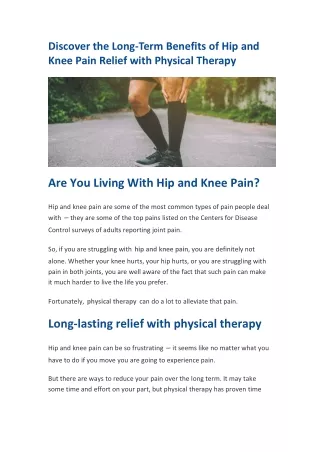 Discover the Long-Term Benefits of Hip and Knee Pain Relief with Physical Therapy