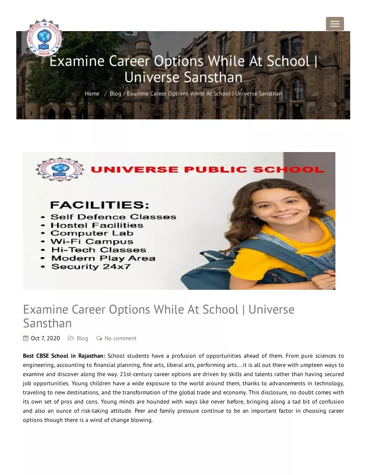 examine career options while at school universe