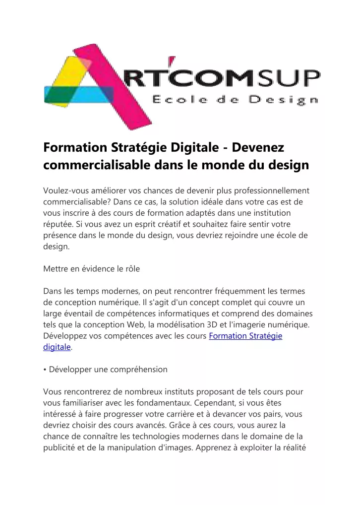 PPT - Formation Stratégie Digitale - Devenez Commercialisable Dans Le ...