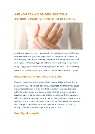 ARE YOU TAKING OPIOIDS FOR YOUR ARTHRITIS PAIN? YOU NEED TO READ THIS.
