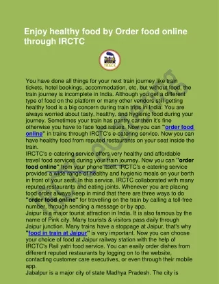 Enjoy healthy food by Order food online through IRCTC
