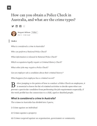 How can you obtain a Police Check in Australia, and what are the crime types?