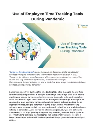 Use of Employee Time Tracking Tools During Pandemic