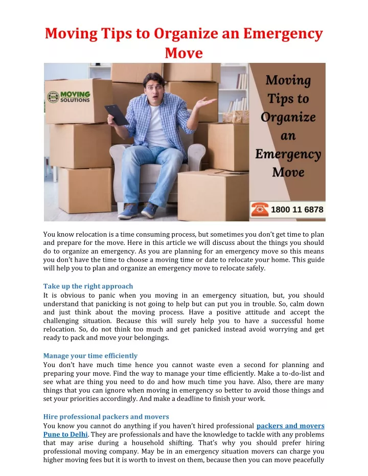 moving tips to organize an emergency move