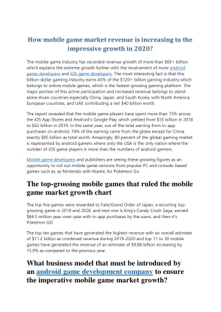 How mobile game market revenue is increasing to the impressive growth in 2020?
