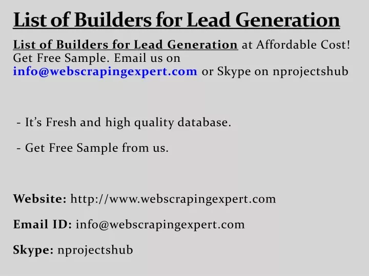 list of builders for lead generation